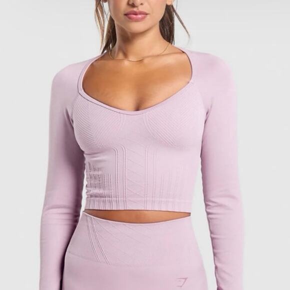 Gymshark Corset Seamless Long Sleeve Top - Warm Lilac Size XS - Picture 2 of 5